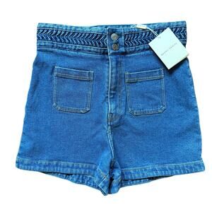 Magali Pascal Birkin High-Waisted Braided Denim Shorts Blue L / 10
